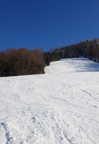 Der erste Teil des Aufstieges entlang der Piste des Schmiedhornliftes