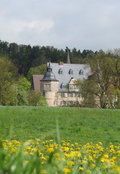 Blick auf Schloss Ahorn und die Schlosskirche