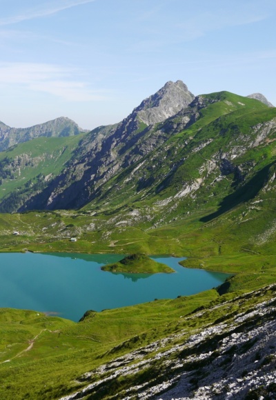 Blick aus der Lahnerscharte auf den Schrecksee