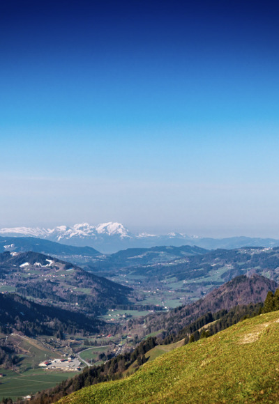 Das GIpfelkreuz der Salmaser Höhe, im Hintergrund der Säntis.
