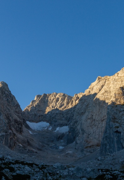 Blick auf Blaueisspitze, Blaueis, Hochkalter, Kleinklater und Rotpalfen