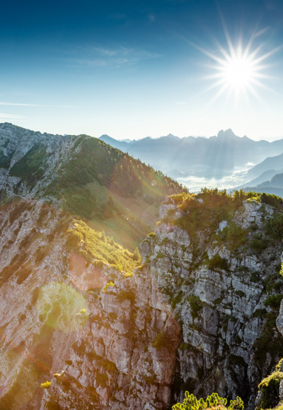 Der Blick in Richtung Kühgundkopf, im Hintergrund das Tannheimer Tal