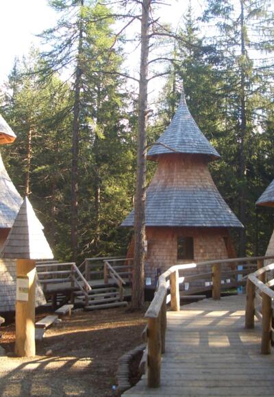Der Walderlebnisweg Toblach mit dem Baumdorf ...