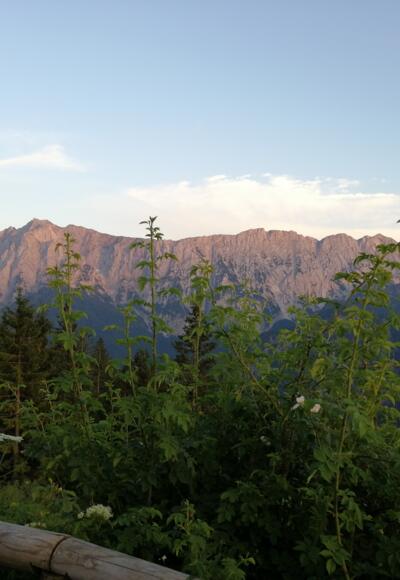 Blick von der Vorderkaiserfeldenhütte Richtung Wilder Kaiser
