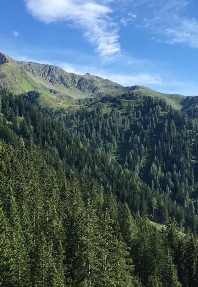 Noch einmal schweift der Blick zurück zum Kreuzjoch und zur Kellerjochhütte.