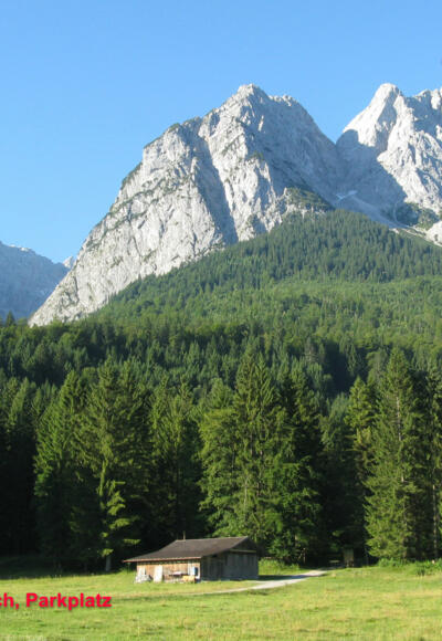 Großer Waxenstein, 2277 m, zeigt sich unnahbar von unserem Parkplatz!