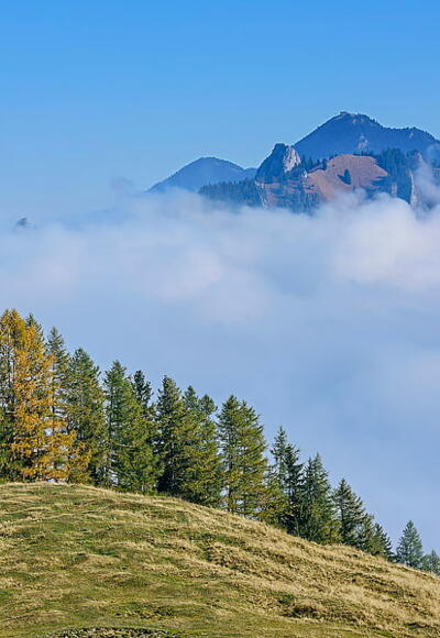 Im Inntal der Nebel, hoch oben auf dem Weg zum Großen Riesenkopf die Sonne