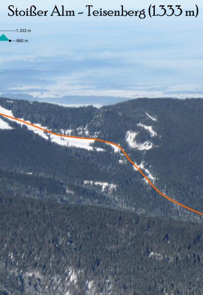 Stoißer Alm Skitour auf den Teisenberg - Übersichtsbild - Topo