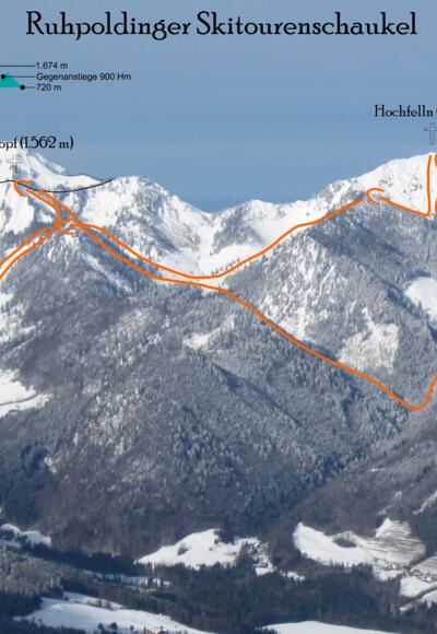 Hochfelln, Ruhpoldinger Skitourenschaukel Übersichtsbild - Topo