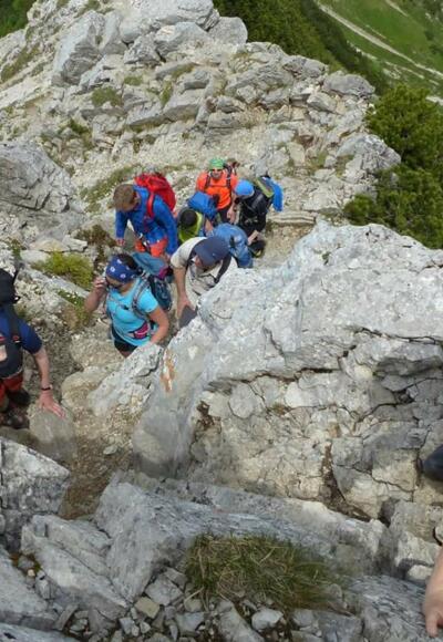 Kletterei im 1. Schwierigkeitsgrad beim Nordaufstieg