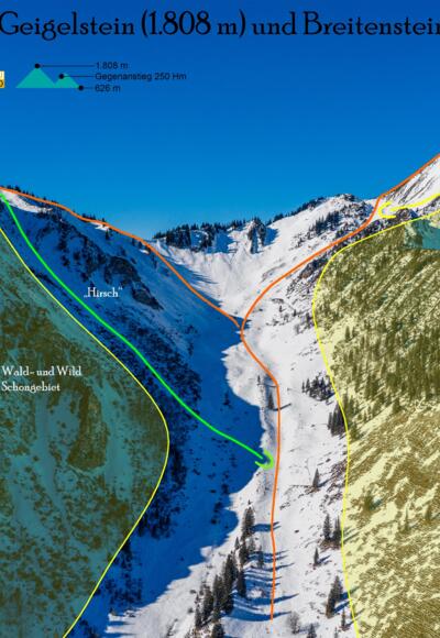Geigelstein und Breitenstein - Übersichtbild Skitour - Topo