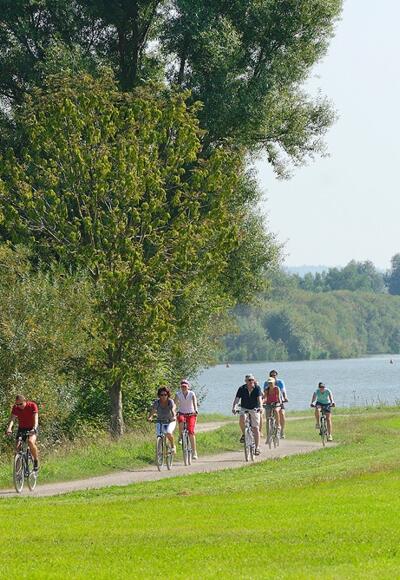 Radln an den Uferwegen der Seen im Fränkischen Seenland.