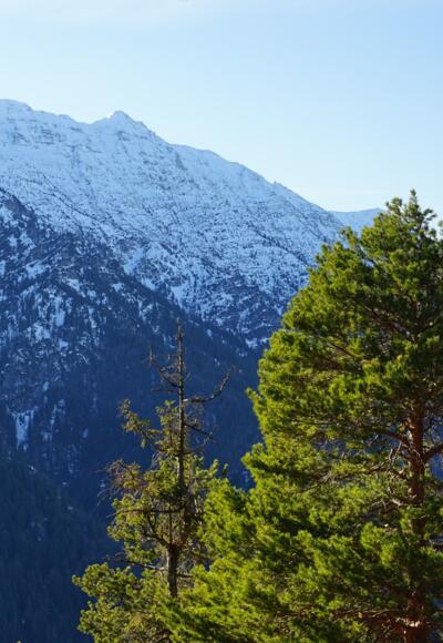 Immer wieder grüßen beim Aufstieg die Gipfel des Estergebirges.