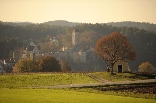 Blick auf Neuhaus mit Burg Veldenstein