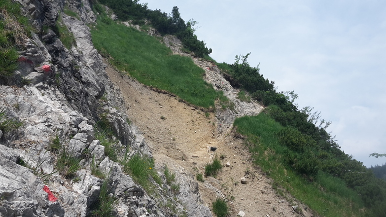 sandiger Geländeabbruch mit Seilversicherung