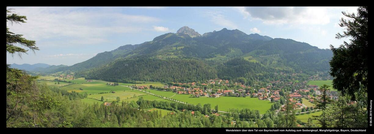 Wendelstein über dem Tal von Bayrischzell vom Aufstieg zum Seebergkopf, Mangfallgebirge, Bayern, Deutschland