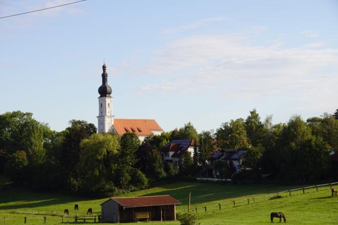 Aukirchen Pferdekoppel und Kirche