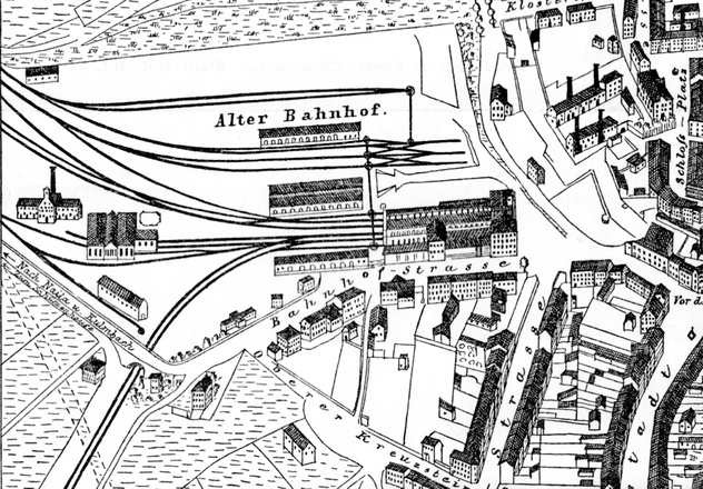 Das Gelände des Alten Bahnhofs auf einem Stadtplan