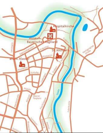 Kulturweg der Vögte - Karte der Etappe 6 - Stadtrundgang Hof