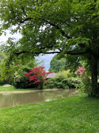 Das japanische Teehaus eingebettet im englischen Garten