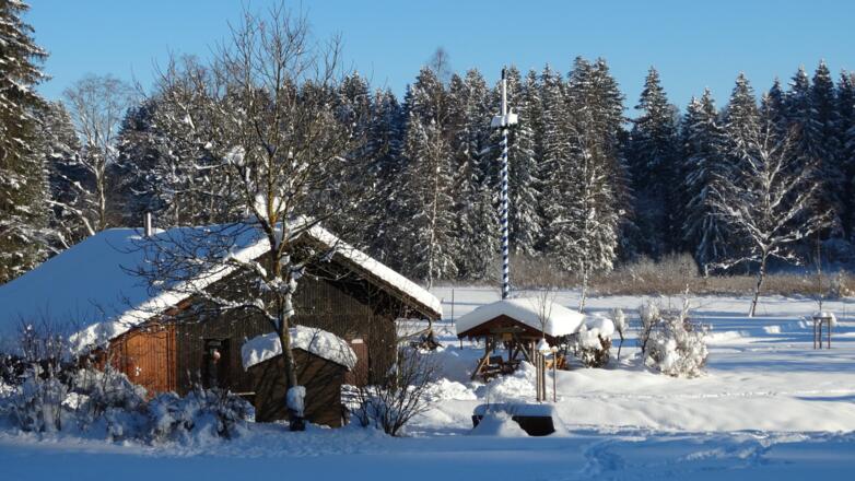 Faulenseehütte im Winter, Rieden am Forggensee