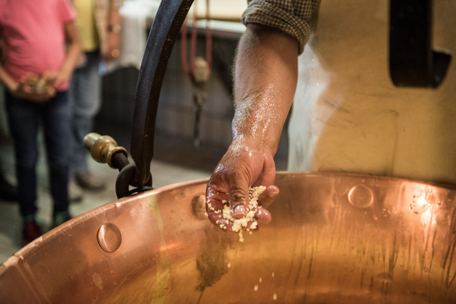 Käsebruch bei der Herstellung vom Käse