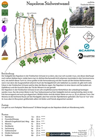 Topo des Kletterfelsen Napoleon - schöner Turm