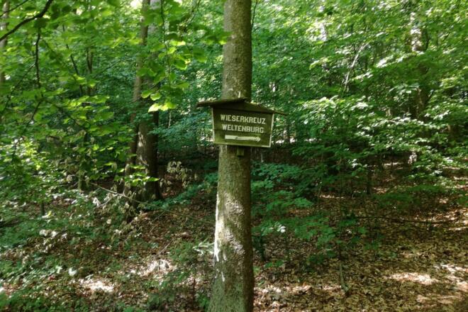 Wegweiserschild „Wieserkreuz”