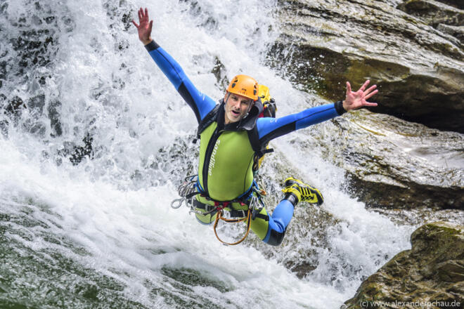 Die Canyoning Guides im Allgäu haben Spaß an der Arbeit