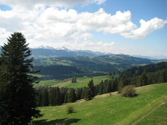 Sicht in das Weitnauer Tal und die Alpenkette