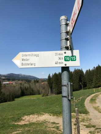 Wegweiser Richtung Untermühlegg, Weiler, Bolsterlang