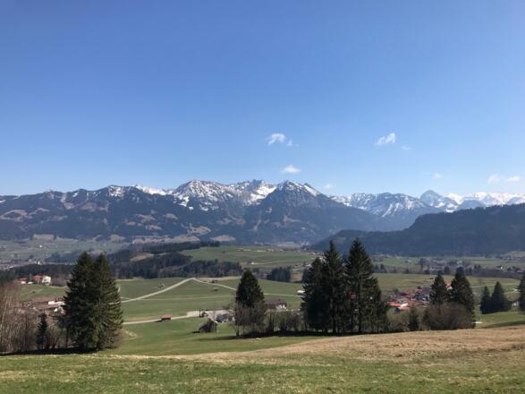 Aussicht auf die markanten Gipfel von Entschenkopf und Rubihorn