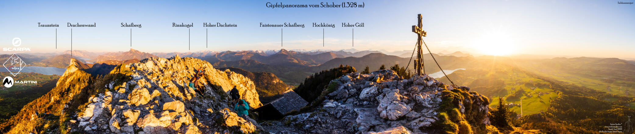 Gipfelpanorama vom Schober bei Abendstimmung.