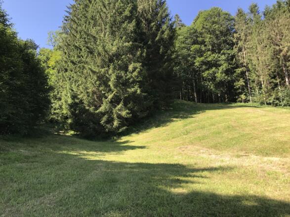 Den rechten Hügel hoch zur rot weißen Markierung