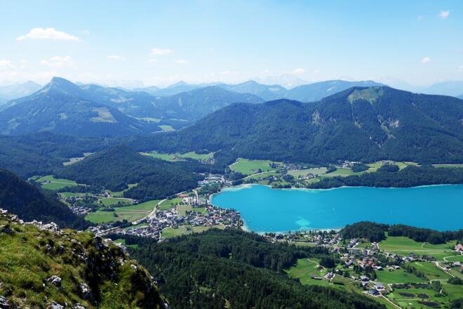 Blick auf den Fuschlsee vom Gipfel des Frauenkopf 