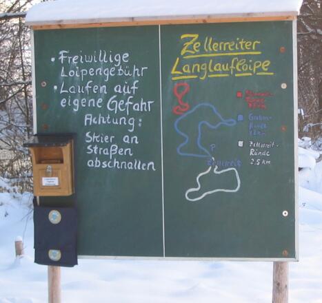 Loipentafel und Beschilderung