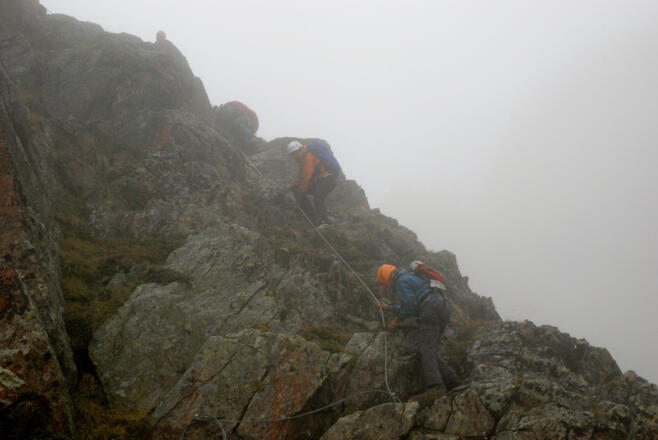 Abschluss des versicherten Steiges in den südseitigen Felsen