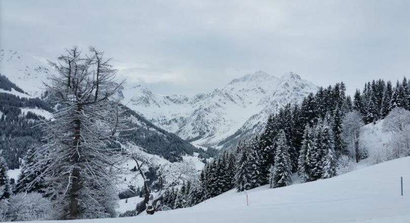Schöntalhof Ausblick in die Walser Bergwelt Winter