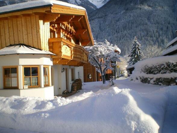 viel Schnee in Haus und Garten