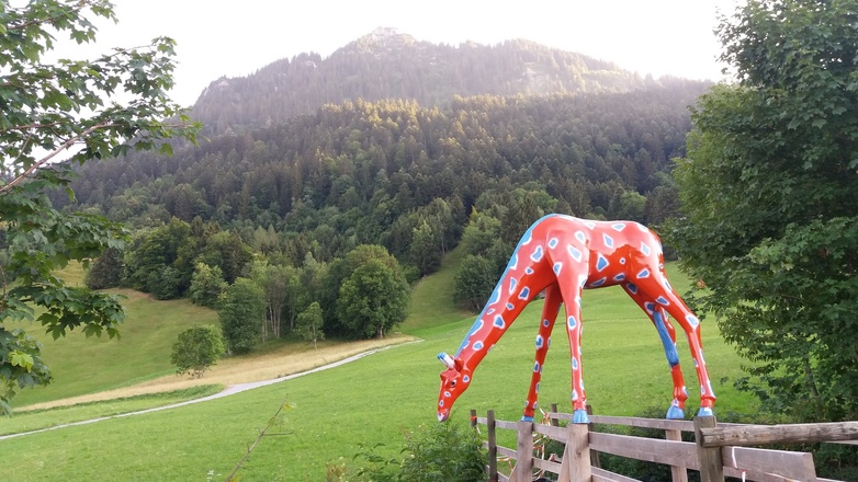Blick von der farbenfrohen Giraffe zur Gurtisspitze hinauf.