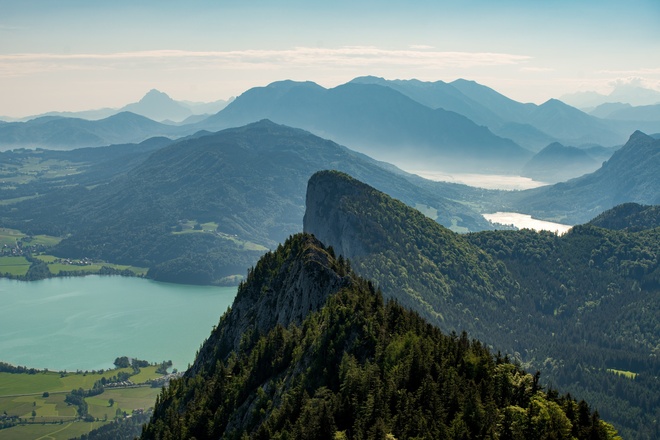 Ausblick vom Schober auf Mondsee und Attersee