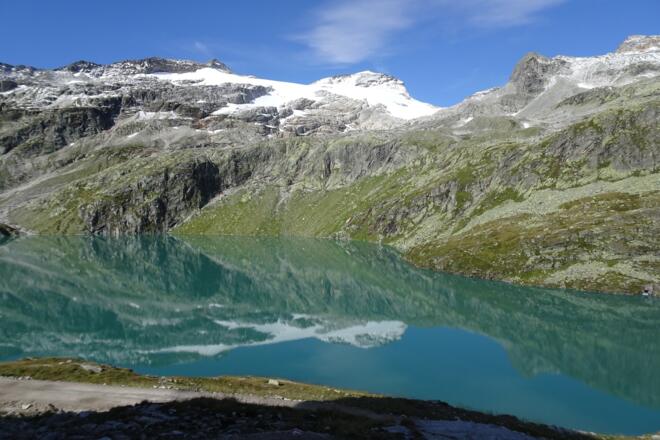 Weißsee mit Gletscher im Hintergrund