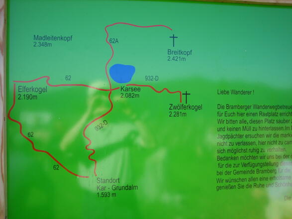 Übersichtstafel bei der Kar Grundalm