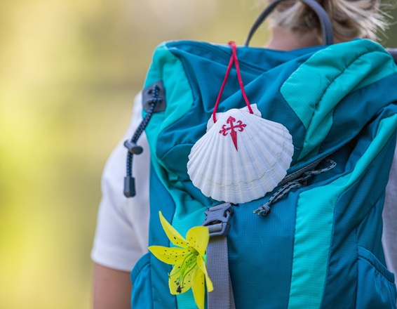 Wanderrucksack mit Pilgermuschel