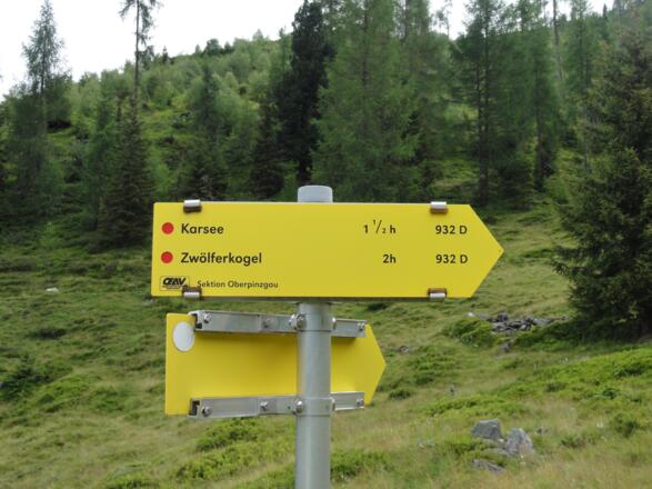Wegweiser bei der Kar Grundalm