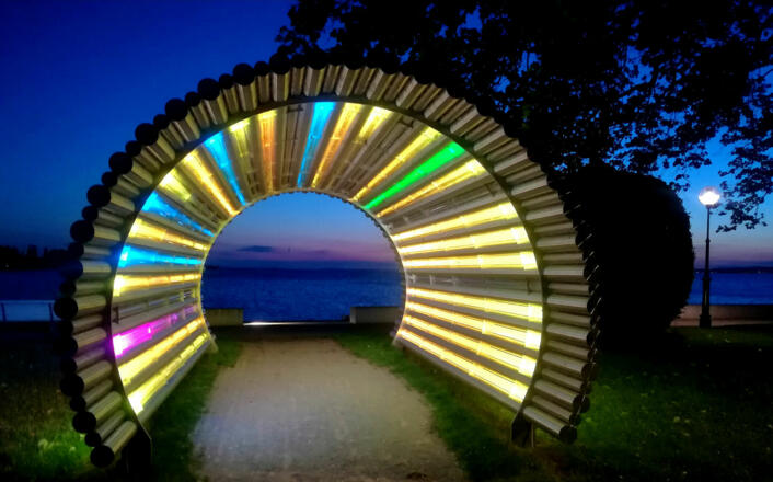 Lichttunnel von Gerry Ammann am Molo, Hafen Bregenz
