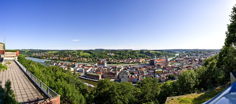 Passau: Panoramablick von der Veste Oberhaus