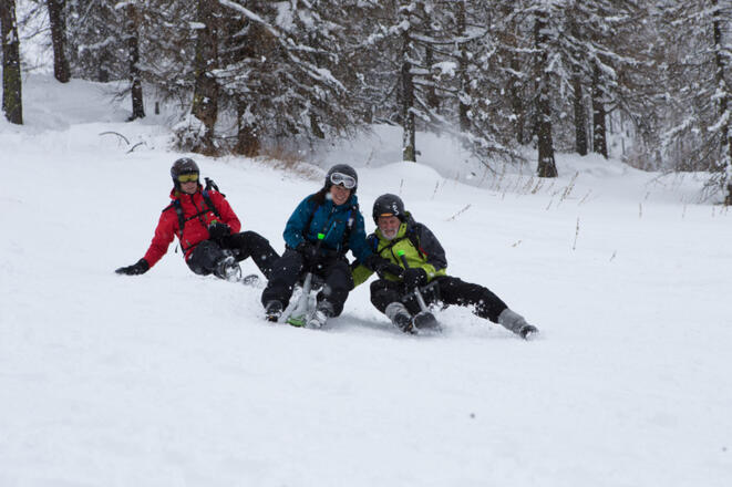 Schneeschuhe Ski Schlittel SNOOC descente a 3 fight