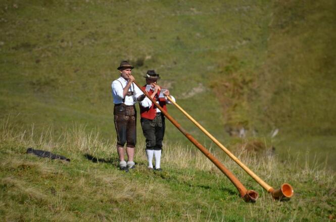 Alpenblick-Alphornbläser