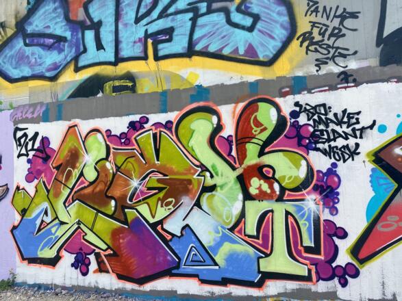 Graffiti an den Mauern des alten Bahnhofs